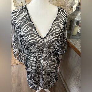 Elegant Black and White Striped butterfly winged cover up